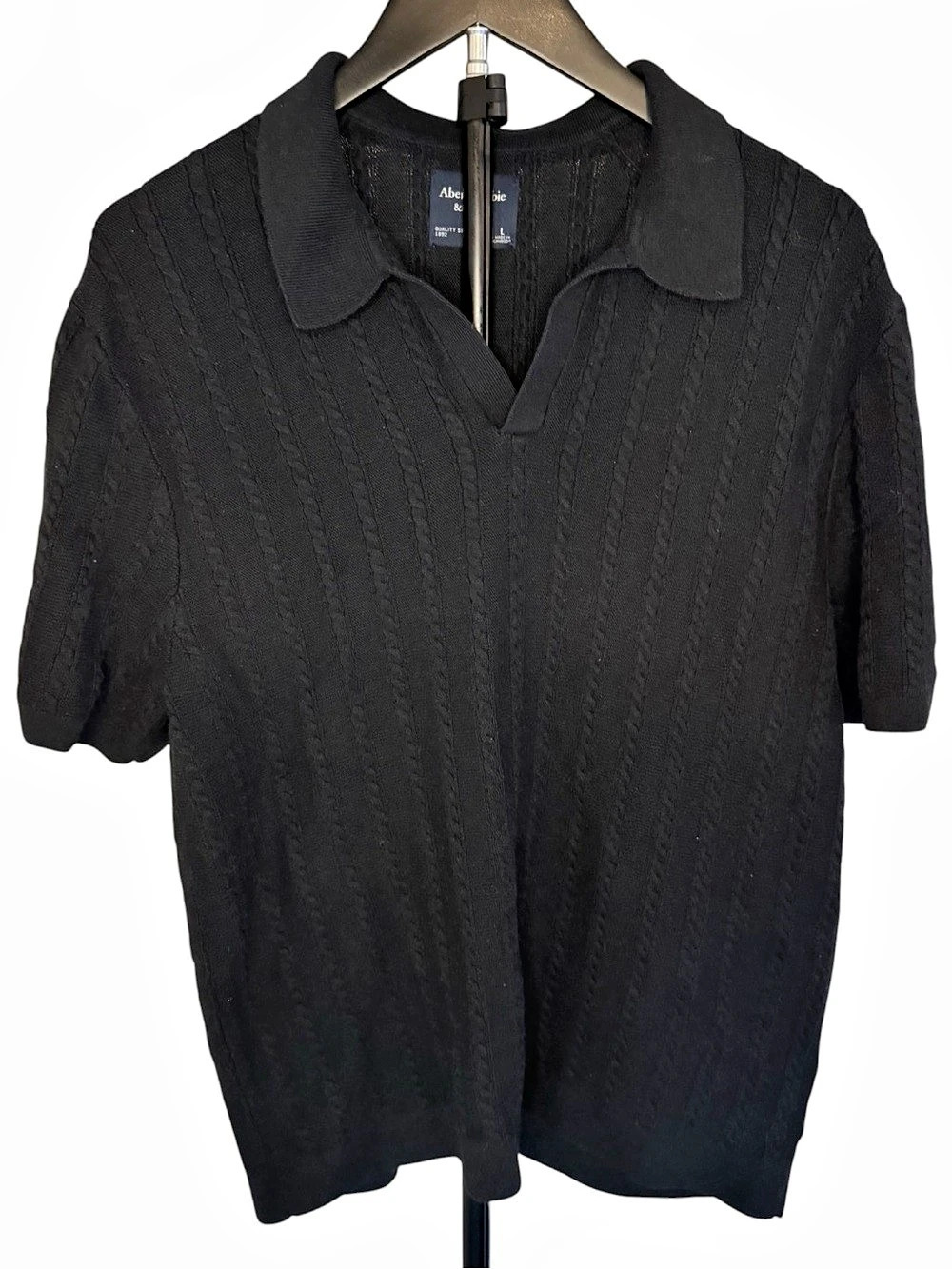 Abercrombie & Fitch Cable Stitch Johnny Collar Sweater Polo Black Large
